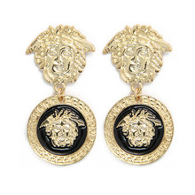 Medusa Lion Head Gold Tone Fashion Summer Style Brincos Earrings for Women Pendientes Bijoux Jewelry CE147