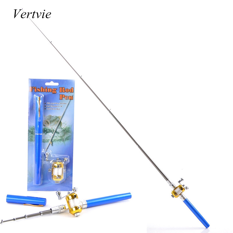 Vertvie 20.5x2.1cm Blue Mini Pen Telescopic Pocket Portable Fishing Rod Aluminum Spinning Fish Hand Fishing Tackle Stream Rod