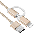 Newest 2 in 1 Colorful Nylon Line and Metal Plug Sync Data Charging Micro USB Cable