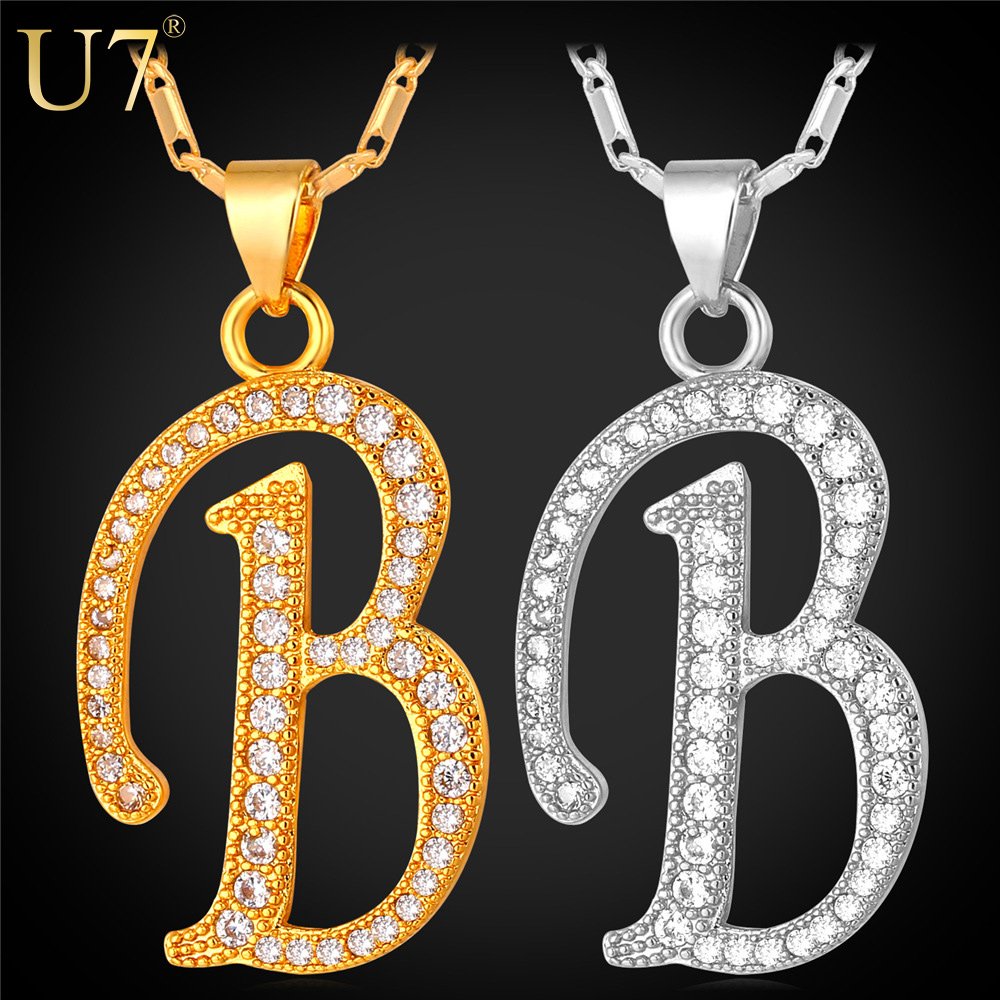 U7 Alphabet B Letter Pendant Necklace Women Men Jewelry 2016 Valentines ...