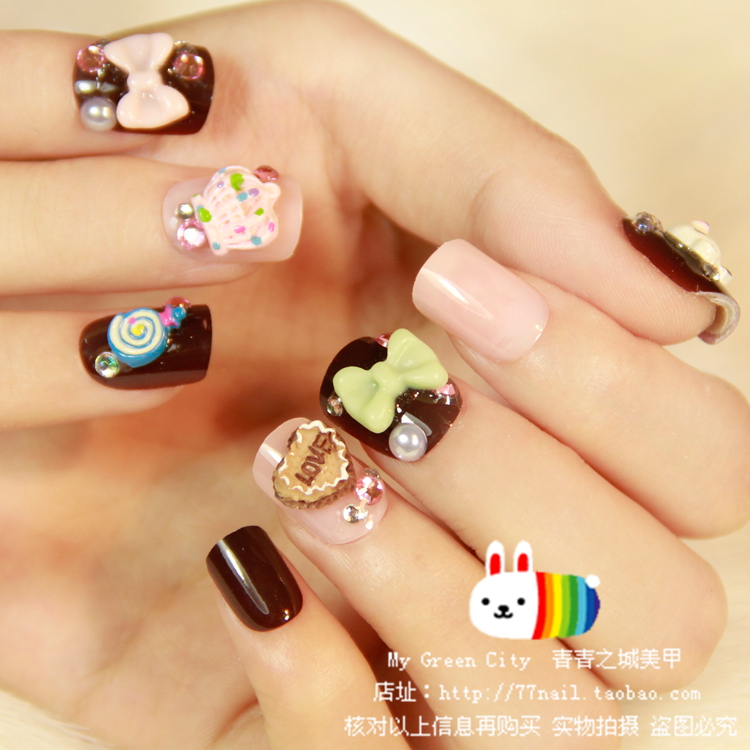 Patterned Fake Nails | japanese cute bear pattern fake nails acrylic 3d false Patterned Fake Nails | japanese cute bear pattern fake nails acrylic 3d false