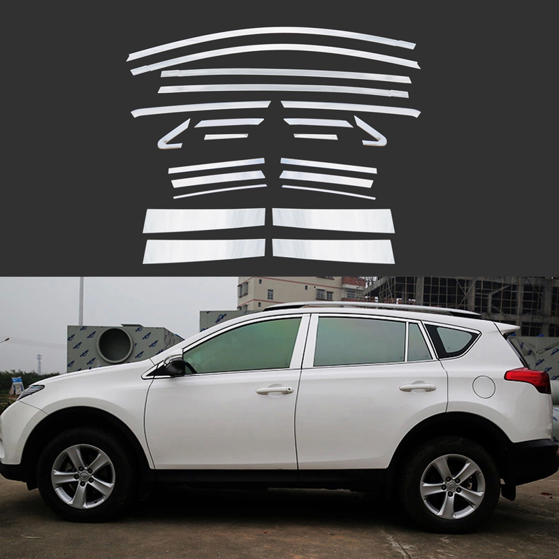 22 Pcs/Set Stainless Steel Full Window With Middle Pillar Decoration Trim Auto Accessories For Toyota RAV4 2013 2014 2015
