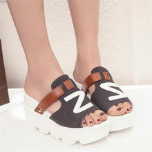 2016 Summer Leather sandals slippers Genuine Leather Women platform sandals shoes wedges platform shoes with comfort in Korea