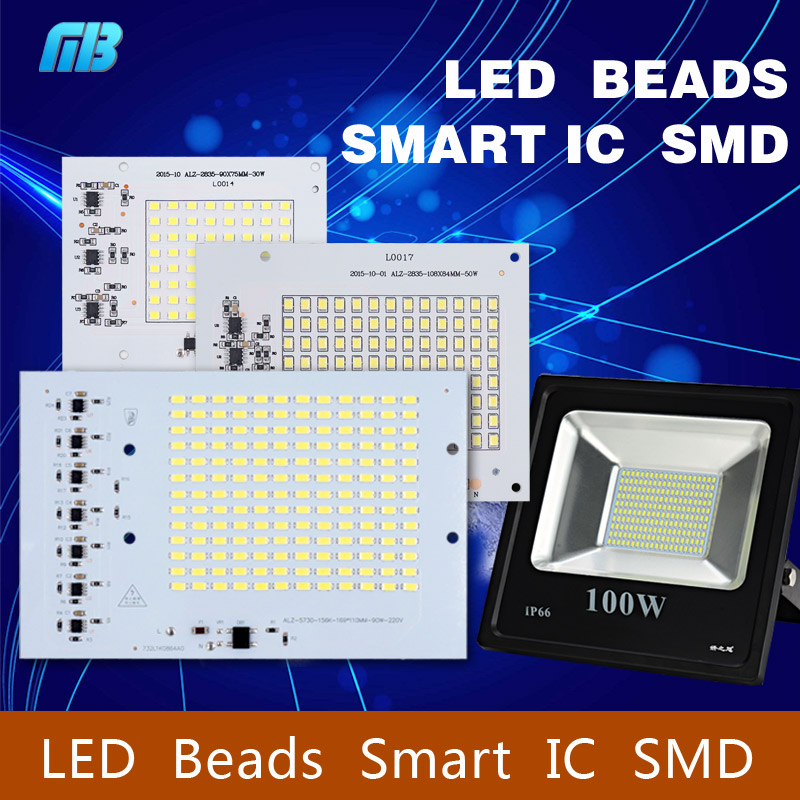 Smart IC SMD LED Бисер Чипсы Лампы 10 Вт 20 Вт 30 Вт 50 Вт 90 Вт 220 В Для открытый Прожектор Холодный Белый/Теплый Белый