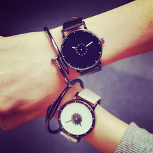 2016 New Fashion Korea Shockproof Black White PU Leather Quartz Watch Wristwatch for Men Women Unisex Students