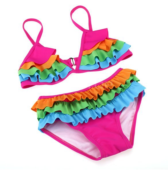 Brand-New-Girl-Swimwear-Swimsuit-2015-Fashion-Colorful-Layered-Stitching-Two-piece-Swimsuits-Bikini-set-Children