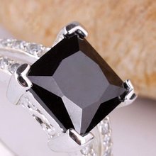 Bulk Lots 6 Pieces JV0698 Party Gift Yin black Onyx 9x9mm Square Stone Silver Fashion Ring