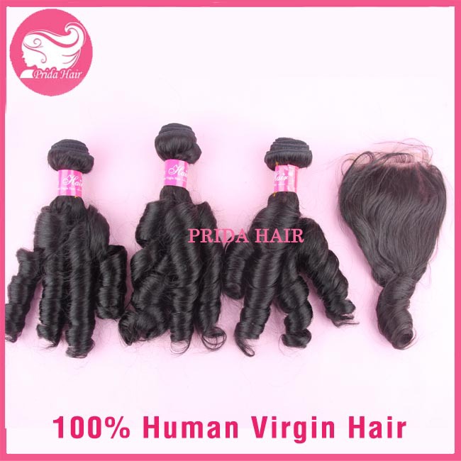 Unprocessed Virgin Funmi Hair with Lace Closure, Romance Curl Peruvian Hair with Closure 6A Doule Drawn Funmi Human Hair Weave