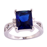 lingmei Wholesale New Emerald Cut Sapphire Quartz & White Topaz 925 Silver Ring Size 6 7 8 9 10 11 Jewelry For Women Free Ship