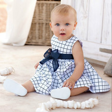 top selling 2016 new cute baby dress european style summer wear girls plaid bow dresses cotton fashion vestido kids clothing