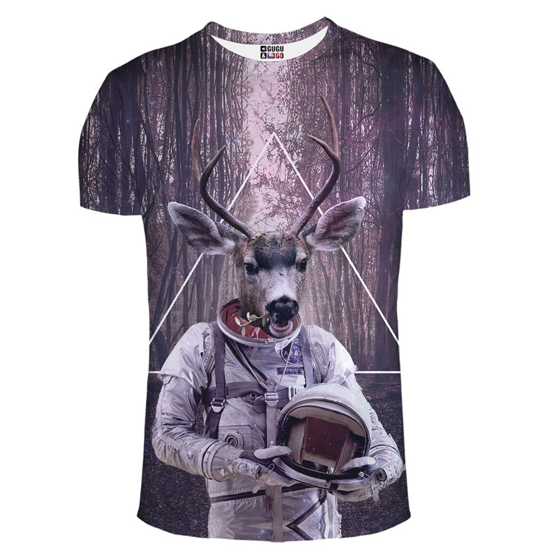 2015-new-arrival-summer-style-fashion-astronaut-Deer-print-Harajuku-Men-3D-Print-Galaxy-t-shirt