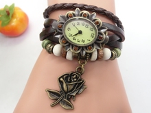 New Vintage Quartz Watchs rose Pendant Synthetic Leather Bracelet Watch women quartz watch seven color customizable