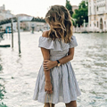 Striped Summer Off the Shoulder Dress 2017 Ladies Club Sexy Backless Beach Bandage Casual Mini Dresses