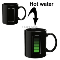 New Arrival Heat Sensitive Battery Color Changing Porcelain Cup Coffee Mug with Handle