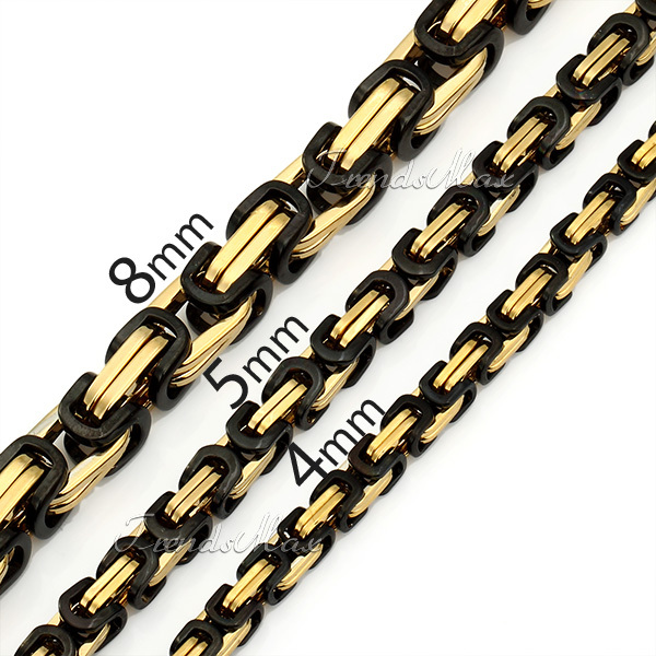 4 5 8mm Mens Chain Boys Necklace Black Gold Tone Stainless Steel Necklace Byzantine Box Wholesale