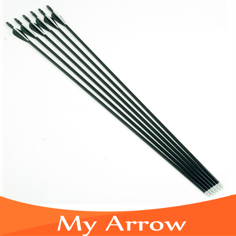 6pcs lot Target Shooting Fiberglass Arrows 31inch Spine 400 Black and White Plastic Feathers Arrows for