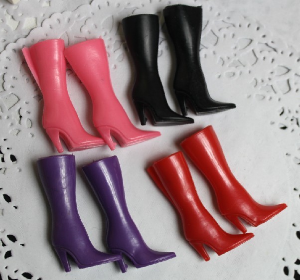 Free Shipping Mixed Colors Hot Cute Fashion Dolls Beautiful Boots Shoes For Barbie Doll High-heeled Pointed Boots 200 Pairs/lot