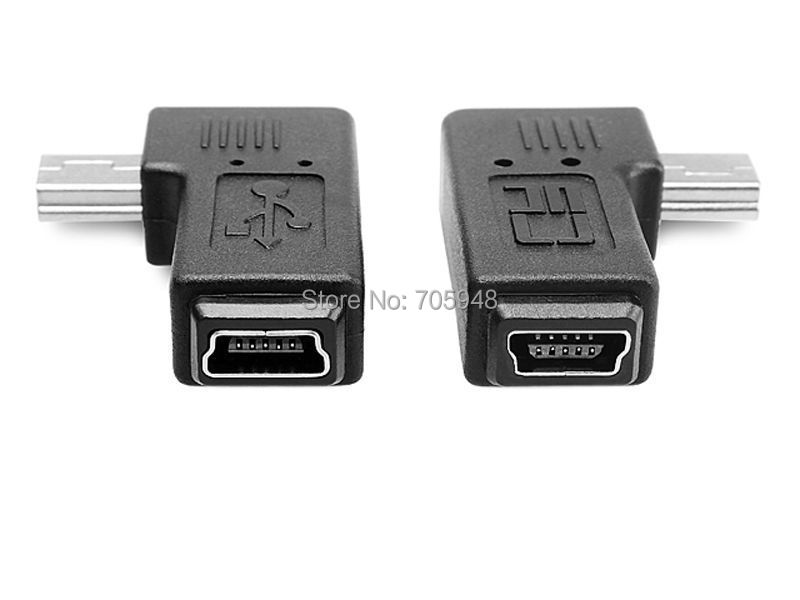 Pair 90 degree right left angle mini 5pin USB B male to female plug connector adapters