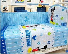 Promotion! 6PCS Mickey Mouse crib bedding sets for kids,baby crib bedding sets,baby care bed (bumpers+sheet+pillow cover)