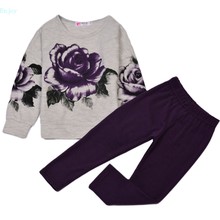 2016 New Girls Clothing Sets Baby Kids 2PCS Long Sleeve Flower Hoodie Outwear hoodies Pants Free Shipping