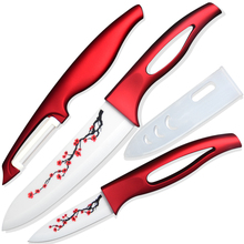 Ceramic knife kitchen accessories 6 inch chef knife 3 inch paring+ peeler kitchen knives red handle white blade cooking tools