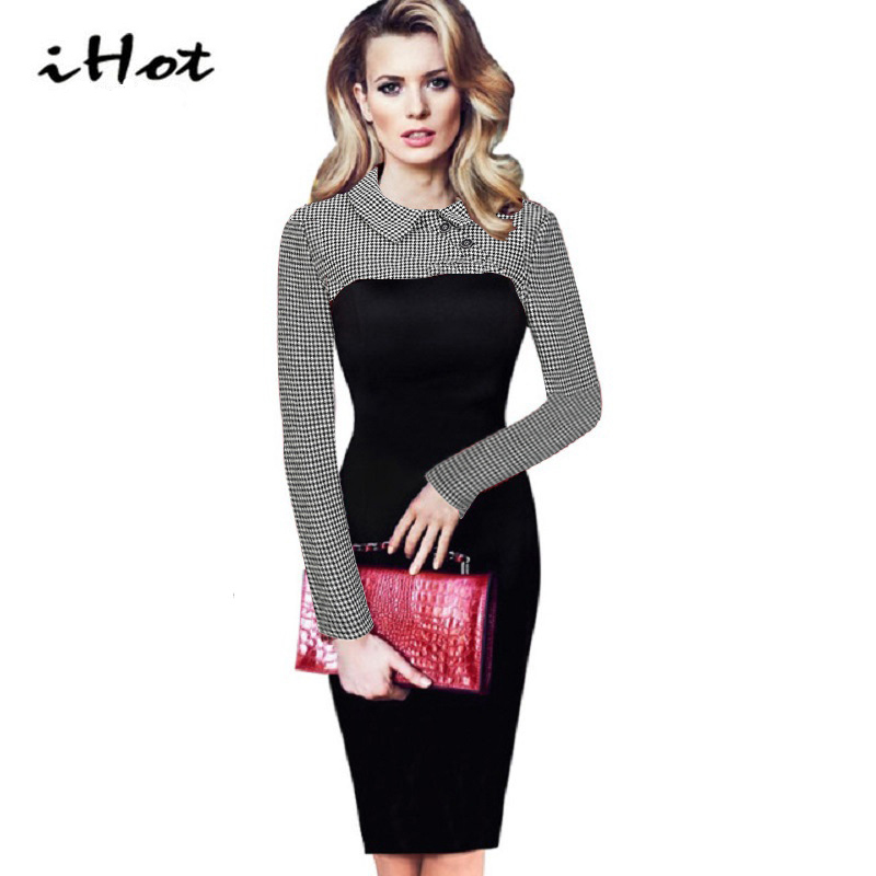 IHOT Autumn Dress Elegant Ladies Long Sleeve Peter Pan Collar font b Tartan b font Vintage