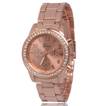 Moda ginebra oro rosa cuarzo analógico de acero mujeres hombres relojes de lujo marca reloj relogio feminino reloj de vestir