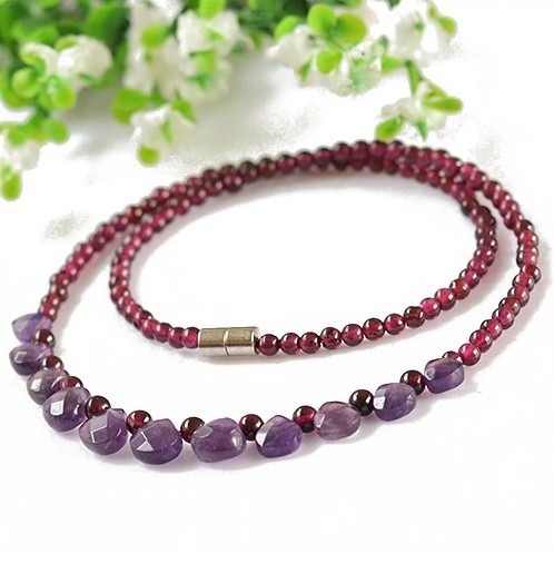 Natural garnet amethyst beads necklace fine jewelry bijoux vintage collares collier necklace women beads 3-4mm