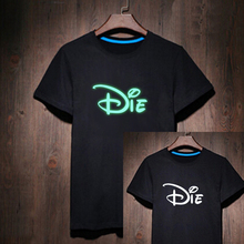 Night Glow Luminous Novel Funny Creative Die Letter Print Men T Shirts T-shirt Man Tee Black Hippie Hipster 2015 Summer Style