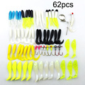 62Pcs Soft Worm Lure Carp Fishing Lure Set Lead Head Jig Hooks Simulation Suite Soft Fishing