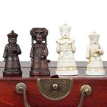 Chinese wood Leather box with 32 Warrior Chess Set Free shipping