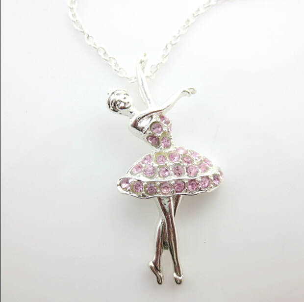 girls dance ballet pink resin stone pendant necklace nice elegance jewelry