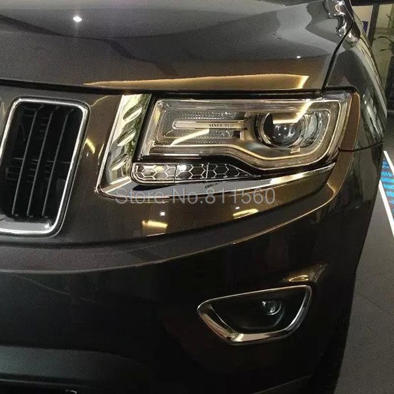 Accessories  For Jeep Grand Cherokee 2014 Chrome Front Headlight Eyebrow Eyelid Garnish Trim Cover Chromium Styling Car Covers