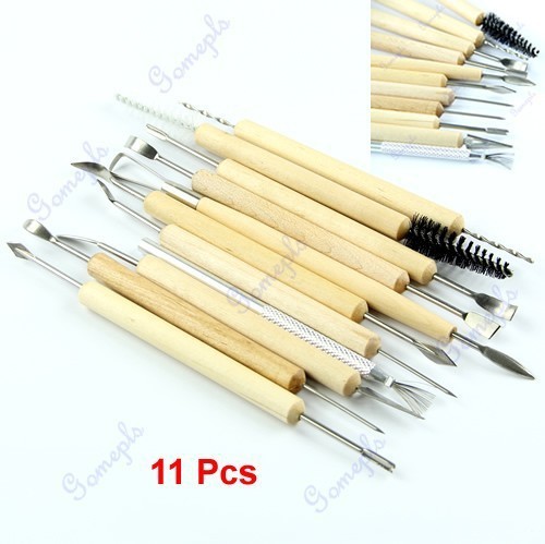 1set 11pcs Wood Handle Wax Pottery Clay Sculpture Carving Modeling Tool DIY CraftFree Shipping wholesale retail