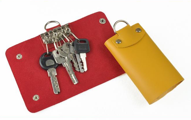 Women Men Portable PU Leather 2 Snaps Key Holder Case Wallet Keys Organizer Manager 6 Key