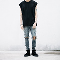 High quality men s jeans Casual straight blue hole jeans men balmaied jeans men denim trousers