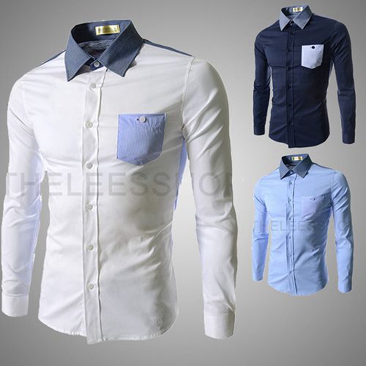 2015 Fashion Men Dress Shirts High Quality Long Sl...