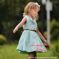 New Arrival Light Green Girls One Pcs Dresses With Belt Children Autumn Wears GD80718-05