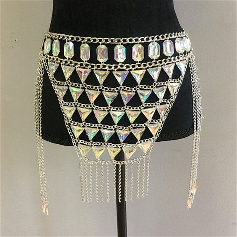 Handmade Metal Alloy Sexy Women Mini Skirt Rhinestone Tassel Fringe