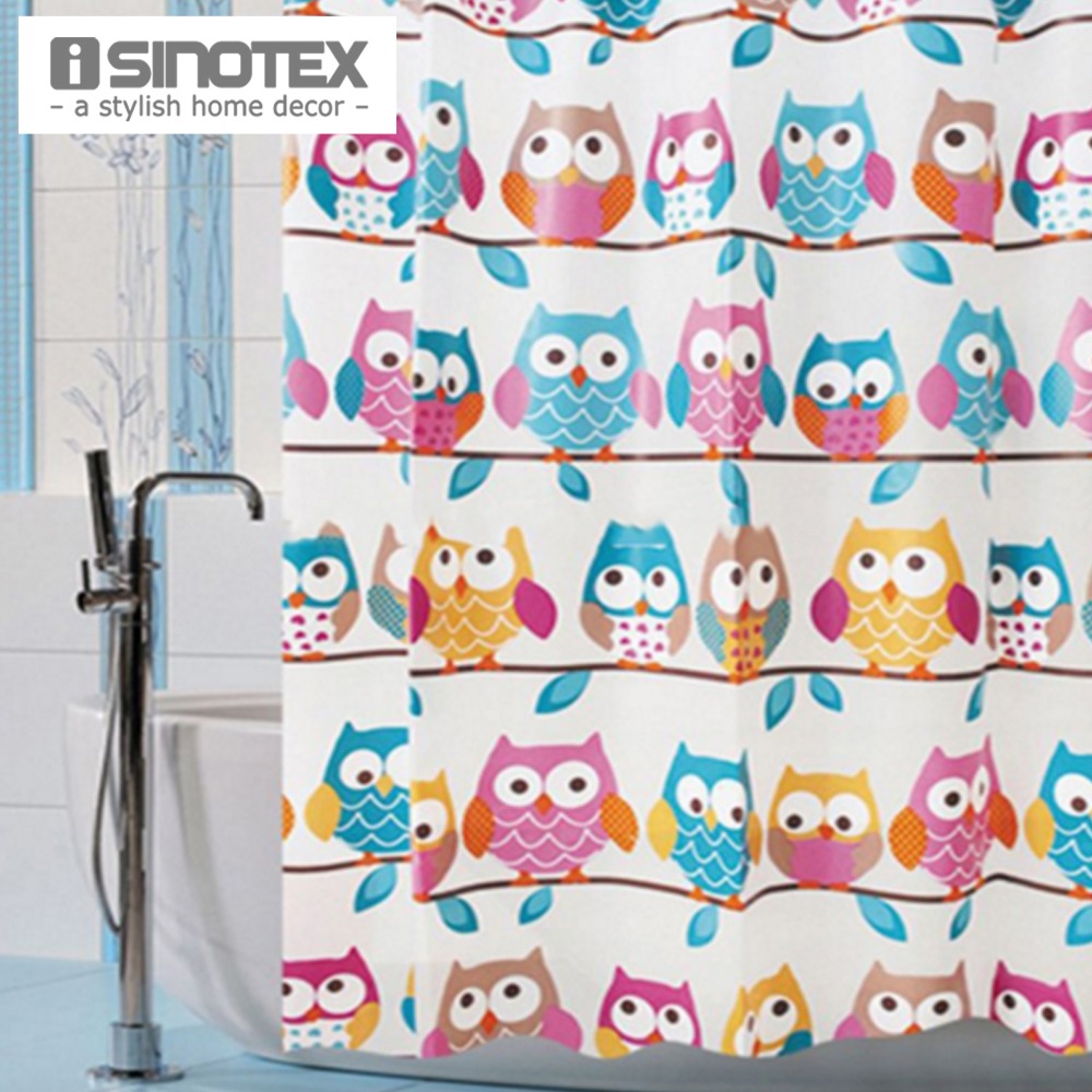 1 PCS Shower Bath Curtain Cute Owls 180x180cm Bathroom Products Waterproof EVA Fashion Curtain With 12 Hooks