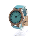 BOBO BIRD C28 Mens Blue Leather Band Antique Wood Watches With Blue Anlaogue Display Bamboo Wooden