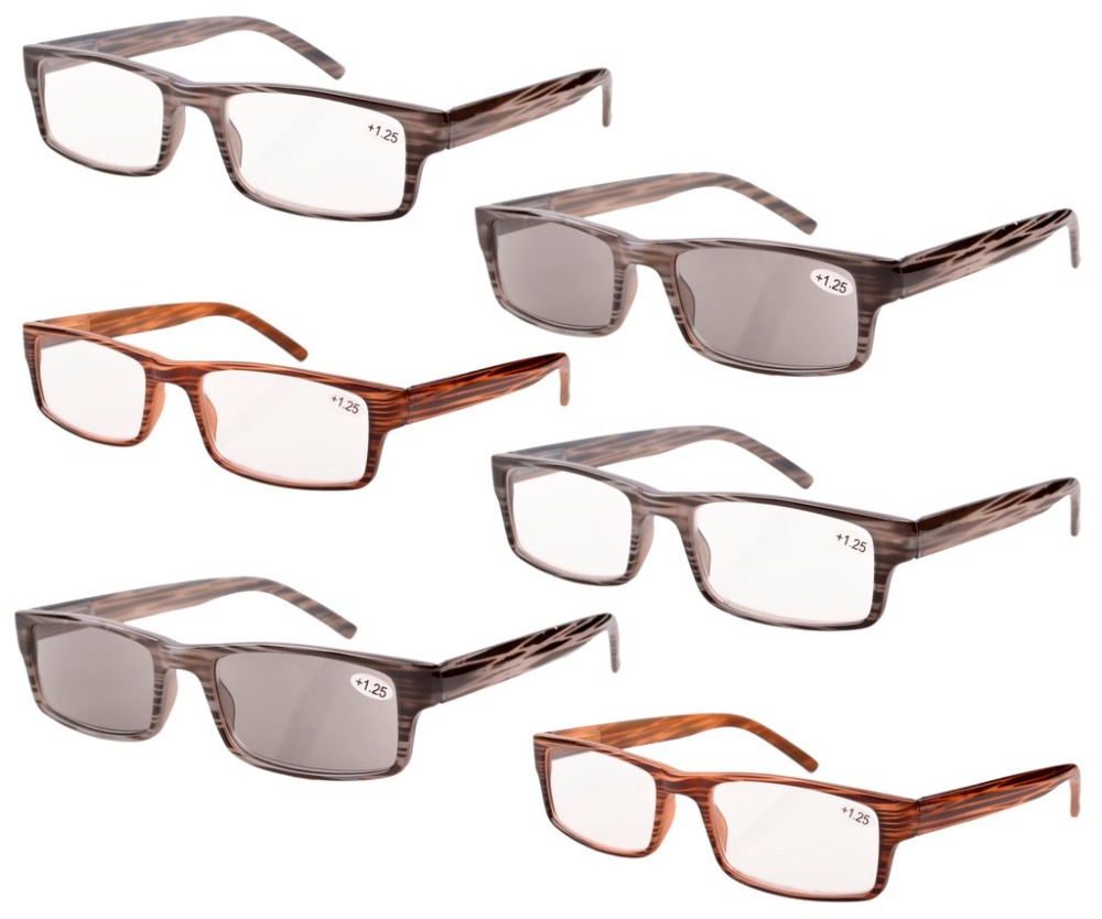 R026 Mix 6 Pack Spring Hinge Reading Glasses Including Sun Readers 0 5 0 75 1