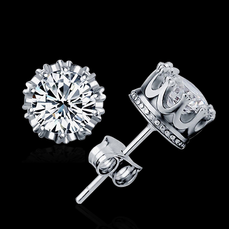 LOWAY 925 Sterling Sliver Prata Fashion Jewelry 8MM Round 2 Carat Cubic Zirconia Silver Stud Earrings