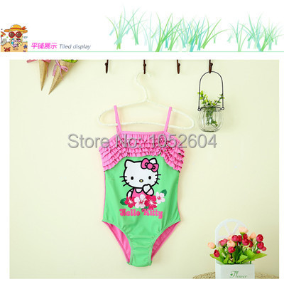 2015 Hello Kitty Kids Swimsuit One Piece 2 10Y Kids Girls Swimwear Cute Bathing Suit for