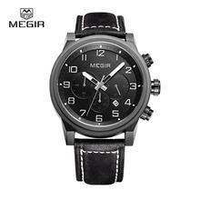 Megir moda militar mens reloj de cuarzo de lujo cronógrafo luminoso reloj de cuero envío gratis relojes 3011