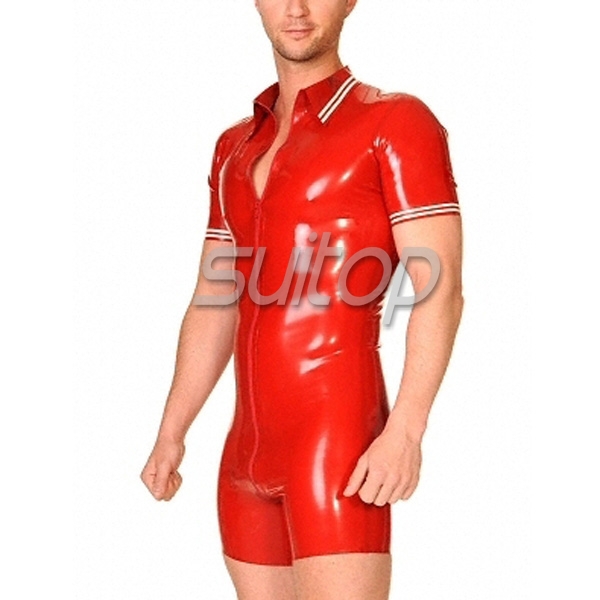 Suitop free shipping red latex jumpsuit for men sexy latex catsuit