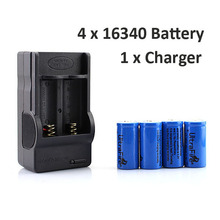 New 4x 16340 CR123A Rechargeable Battery + Wall Charger