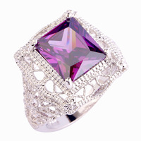 2015 Retro Style Unisex Rings New Fashion Jewelry Purple Amethyst 925 Silver Ring Size 6 7 8 9 10 Free Shipping Wholesale