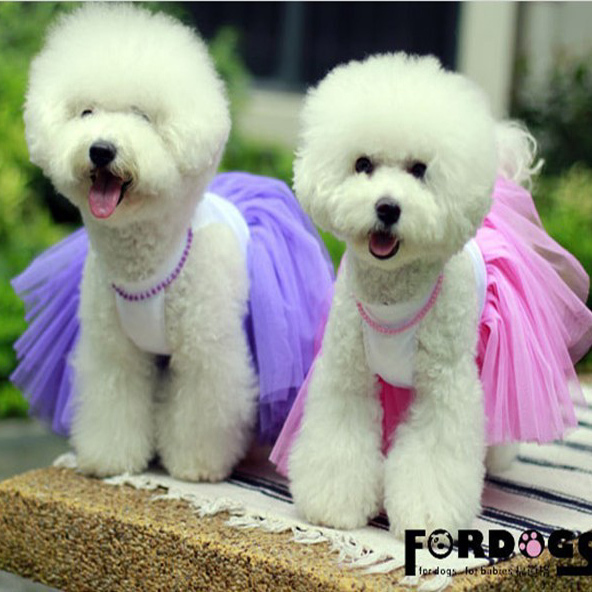 White Dog Wedding Dress with Necklace Puppy Pets Party Gowns Tutus Big