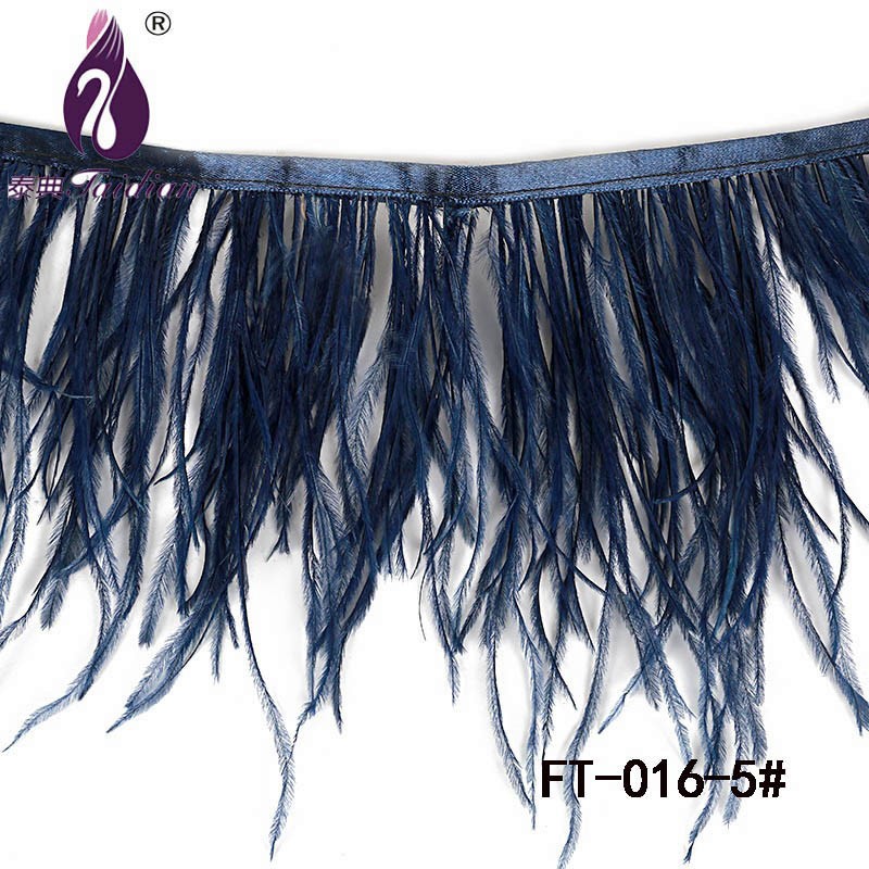 5# dark blue Available Ostrich Feather Trimming Length Fringe Trim Handmade Black Plumas Ribbon for Sewing Crafts